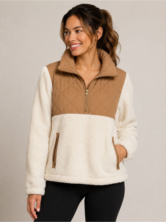 J. Crew Jackets & Blazers - J.Crew Sherpa Fleece Quarter Zip Pullover Jacket Ivory Tan Size Medium